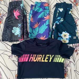 EUC Boys Billabong Hurley Nike Dri-Fit Rash Guard Swim Shorts 4T Bundle
